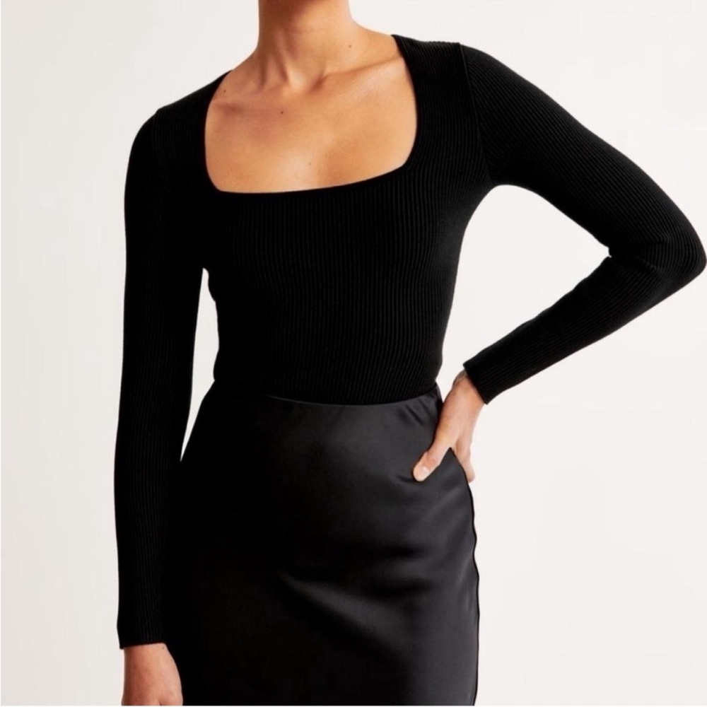 Abercrombie & Fitch Soft A&F Square Neck Black Long Sleeve Bodysuit XS Top